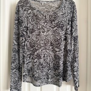Sheer gray romantic floral Whimsigoth top S BKE